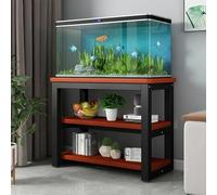 Soporte para Pecera de 3 Niveles, Mueble Expositor para Acuarios con Estantes Abiertos, Estructura Metálica, para Guardar Accesorios de Peceras(Black+Brown,100x40x70cm)