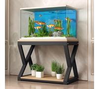 Soporte para Peceras de Dos Niveles, Mueble Metálicos para Acuarios de Alta Resistencia, Fáciles de Montar, para Hogar, Salón, Oficina y Más Espacio de Almacenamiento(Black+Natural,100x50x70cm)