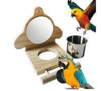 Soporte para percha de loros - de escalada para periquitos de madera con espejo y tazas para comer | para jaulas de pájaros para cacatúas, tortolitos y pájaros pequeños