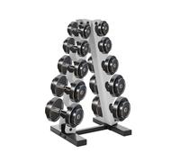 Soporte para pesas de 5 niveles, acero, 100 kg, marco en A, 34 x 32 x 65 cm, ahorra espacio, estrecho, 33,9 cm, tapas de goma antideslizantes, pie en H, estable para el gimnasio en casa, entrenamiento