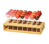 Soporte para Piruletas con 100 Piezas de Palitos de Papel, Soporte para Cake Pop de Bambú, Pantalla de Piruleta de 21 Agujeros para Navidad Bodas Baby Showers Fiestas de Cumpleaños Aniversarios