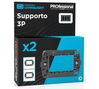 Soporte para placa rectangular de 3 módulos compatible con BTicino Livinglight para frutos, interruptores y cajas color gris - Paquete de 2