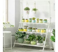 Soporte para plantas de bambú de 3 niveles de 56 pulgadas de alto, estante colgante para interiores y exteriores, estante plegable resistente y duradero para decoración del hogar y el jardín.