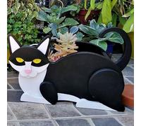 Soporte para plantas de gato, maceta de resina con diseño de gato siamés para decoración de interiores y exteriores, maceta encantadora (gato blanco y negro)