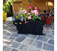 Soporte para plantas de gato siamés, soporte decorativo de resina para macetas de jardín interior y exterior, único para los amantes de los gatos (gato negro)