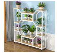 Soporte Para Plantas De Interior Con Ruedas, Estante Alto De Metal Con Madera Maciza, Soporte Grande De 4 Niveles Para Flores, Estante Multiusos Para Exhibir Plantas En El Bal.White-a-140x24x135cm