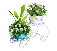 Soporte para plantas de interior y exterior, estante de 2 niveles con revestimiento antioxidante y diseño de piso protector para una exhibición estable de plantas (blanco)