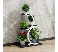Soporte para plantas de metal negro de 4 niveles, estante de flores de hierro forjado para balcón y decoración del hogar al aire libre, elegante escalera de flores para uso en interiores y exteriores