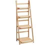 Soporte para plantas de metal y madera de 4 niveles, estante de exhibición de flores vintage con cubo, enrejado de decoración retro multicapa para el hogar y el jardín