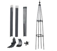 Soporte para plantas de obelisco de jardín, enrejado de torre de 130 cm para plantas trepadoras, marco de hierro recubierto de plástico para rosas, tomates al aire libre, negro (punta negra)