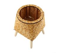 Soporte para plantas de ratán de interior con soporte triangular, soporte de almacenamiento para macetas de escritorio hecho de materiales naturales para espacios pequeños (B amarillo)