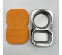 Soporte para platos de acero inoxidable con clip de inmersión con 2 compartimentos para mojar tazas de salsa y patatas fritas, recipiente de condimentos a prueba de fugas para fiestas, picnic, 14 x