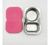 Soporte para platos de acero inoxidable con clip de inmersión con 2 compartimentos para mojar tazas de salsa y patatas fritas, recipiente de condimentos a prueba de fugas para fiestas, picnic, 14 x