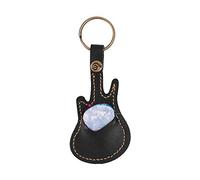 Soporte para púas con forma de guitarra con llavero, incluye 5 accesorios de instrumento de cuerda de celuloide para músicos