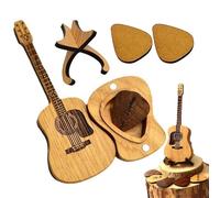 Soporte para púas de guitarra, caja de madera única para pick de bajo, pantalla única de púa de bajo, soporte para púas de guitarra de madera para ukelele bajo eléctrico, Atributo único, ver