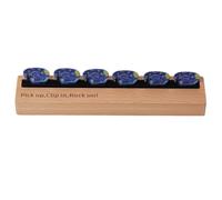 Soporte para púas de guitarra de madera de haya natural con 6 estrellas nocturnas, contenedor de almacenamiento para guitarras, bajos, ukeleles, abrazaderas de soporte