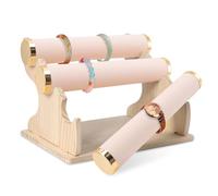 Soporte para pulsera de 3 niveles, soporte para pulsera de madera, soporte para exhibición de joyas, torres de joyería para reloj de pulsera, brazaletes, coleteros y organizador de pulseras(Rosa)