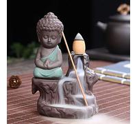 Soporte para quemador de incienso de reflujo, para conos de incienso, pequeño monje, Buda, cascada, quemador de incienso, cerámica para salón, regalo de yoga, (verde)