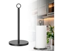 Soporte para Rollos de Cocina - Pie Negro de Acero Inoxidable | Organizador sin Taladro para Encimera | Base Antideslizante