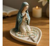 Soporte para rosario de resina de Virgen María para religiosos para devoción y exhibición, hecho para mejorar el entorno espiritual en escritorios, estantes o altares con estética elegante (mujeres)