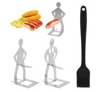Soporte para salchichas barbacoa en acero inoxidable, juego de 2 soportes creativos con diseño divertido y cepillo, accesorio práctico para picnic y acampada
