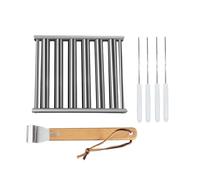 Soporte para salchichas de acero inoxidable, 6 rodillos, mango de haya, soporte para salchichas para barbacoa