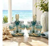 Soporte para salero y pimentero de tortuga marina, estante decorativo de resina para especias de tortuga marina, juego de agitadores decorativos con temática de vida marina, organizador compacto de