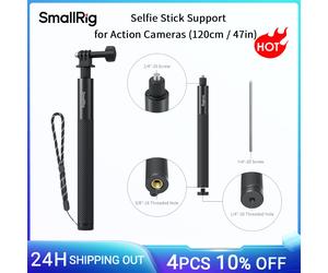 Soporte para Selfie Stick SmallRig para Cámaras de Acción de 120 cm/47 Pulgadas con Adaptador para Cámara de Acción, Correa de Muñeca y Orificio de 1/4"-20 para Trípode