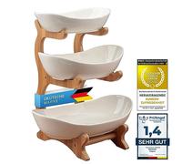 Soporte para Servir Dimono® Etagere Deluxe de 3 Niveles; Cuenco de cerámica y Soporte de bambú para Servir postres, Frutas, Verduras, Dulces y Mucho más. (Cerámica)