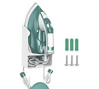 Soporte para tabla de planchar, soporte de pared, colgador de hierro eléctrico, organizador de almacenamiento, cesta de planchado sobre puerta o montaje en pared en lavadero (blanco)