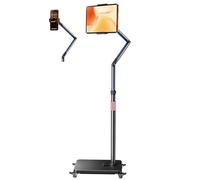 Soporte para Tablet con Brazo Ajustable De 720°, Soporte De Piso para Tableta, Soporte para Teléfono con Brazo Mecánico De 3 Secciones, con Patines con Freno De Pie De 360°, Chasis Reforzado, para