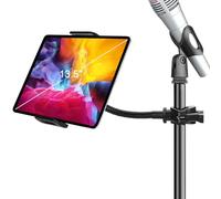 Soporte para tablet para micrófono, smartphone, tableta, micrófono, soporte para música, apto para dispositivos de tamaño de pantalla de 4,7 a 12,9 pulgadas