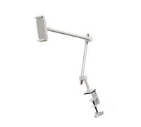Soporte para tabletas de múltiples posiciones, base de metal resistente, dos brazos articulados para oficina, transmisión, videollamadas, altura ajustable, soporte de escritorio