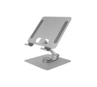 Mars Gaming MA-RST, Soporte para Tablet y Convertibles 2en1 hasta 13", Giratorio 360º + Ajustable en Altura y Ángulo 180º, Soporte Tablet Plegable de Acero Liviano, Antideslizante, Gris Plateado