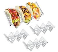 Soporte para tacos de 4 piezas, soportes para tacos apilables de acero inoxidable para 3, horno a la parrilla y bandeja para servir apta para lavavajillas para soportes para fiestas en restaura