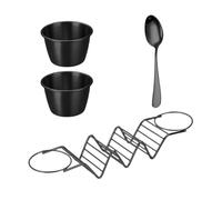 Soporte Para Tacos De Acero Inoxidable - Tamaño Compacto De 28,5 X 6,2 X 3,8 Cm | Juego De Rejilla Para Tacos Con Tazas Y Cuchara Para Salsa, Bandeja Para Servir Apta Para Parrilla Resistente Al Calor