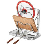 Soporte para tapa de cacerola - Estante de cocina multifuncional de acero inoxidable | Soporte de cuchara extraíble para bandeja de | Bandeja de almacenamiento para utensilios de cocina, sartén