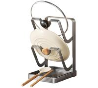 Soporte para tapa de cacerola y soporte para cucharas, organizador de cocina de acero inoxidable con escurridor para una gestión eficiente de utensilios