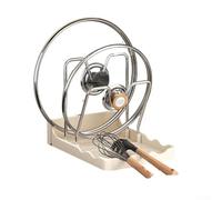 Soporte para tapa de olla para estufa, soporte para utensilios de cocina con bandeja de goteo, soporte organizador multifuncional para tapas y cucharas, estante de almacenamiento que ahorra espacio