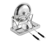 Soporte para tapa de olla, soporte para cuchara de acero inoxidable, organizador de tapa de cacerola con bandeja de extraíble, herramienta de cocina duradera resistente a la oxidación, diseño co
