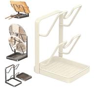 Soporte para tapa de olla y cuchara 2 en 1 con bandeja de goteo, color blanco, se adapta a tapas grandes y utensilios, accesorio de cocina que ahorra espacio para chefs caseros