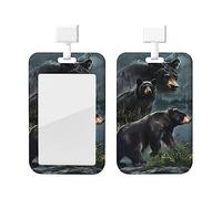 Soporte para tarjeta de identificación de oso negro con cordón Protector de tarjeta de identificación vertical Soporte para tarjeta de identificación con ventana transparente Tarjeta de identificaci