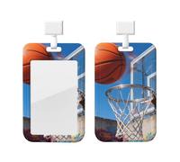 Soporte para tarjeta de identificación de tiro de aro de baloncesto con cordón, protector de tarjeta vertical, carcasa dura transparente, carrete retráctil para trabajo y oficina