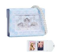 Soporte para tarjetas de fotos Kpop de 3 pulgadas, álbum de fotos para personalizar, puede ser como regalo de graduación, regalo de cumpleaños con una bonita cadena de perlas (azul)
