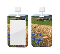 Soporte para tarjetas de identificación azul de trigo, aciano, con cordón, protector de tarjeta vertical, carcasa dura transparente, carrete retráctil para el trabajo y la oficina