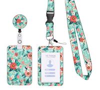 Soporte para tarjetas de identificación con cordón, correa ajustable para el cuello con tarjeta dura de identificación para enfermeras, profesores, médicos (flores)