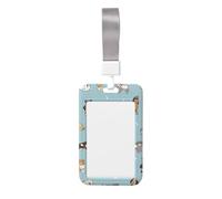 Soporte para tarjetas de identificación con diseño de garabatos de cachorro con correa para el cuello, soporte vertical impermeable para tarjetas de identificación para oficina y escuela