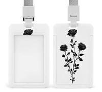 Soporte para tarjetas de identificación con diseño de silueta floral de tres rosas, minimalista, con clip retráctil, protector de tarjetas, placa de nombre, para trabajo, oficina, médico, enfermera