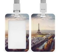Soporte para tarjetas de identificación con vista aérea de París, resistente al agua, vertical, con cordón desmontable, ventana transparente, soporte para etiquetas de nombre, regalo para enfermeras