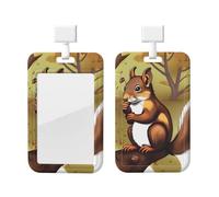 Soporte para tarjetas de identificación de ardilla que come nueces con cordón, protector de tarjeta vertical, carcasa dura de ABS transparente, carrete retráctil para oficina de trabajo